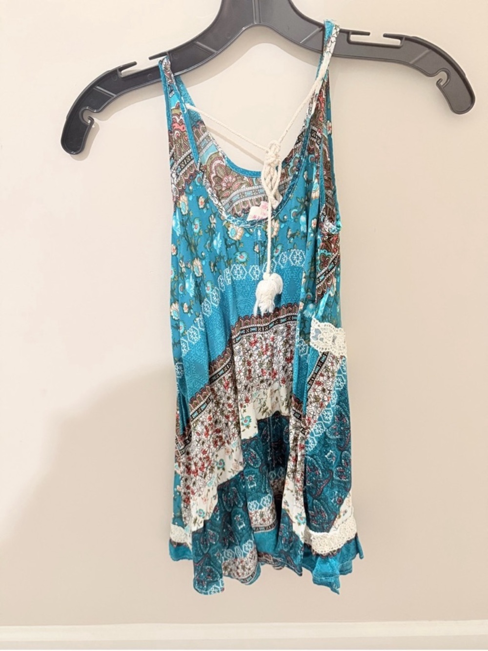 Boho Patchwork Sleeveless Tank Top - Teal Floral
